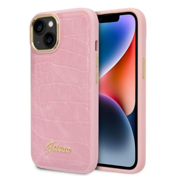 Guess Croco Collection Suojakuori iPhone 14 Plus:lle - vaaleanpunainen
