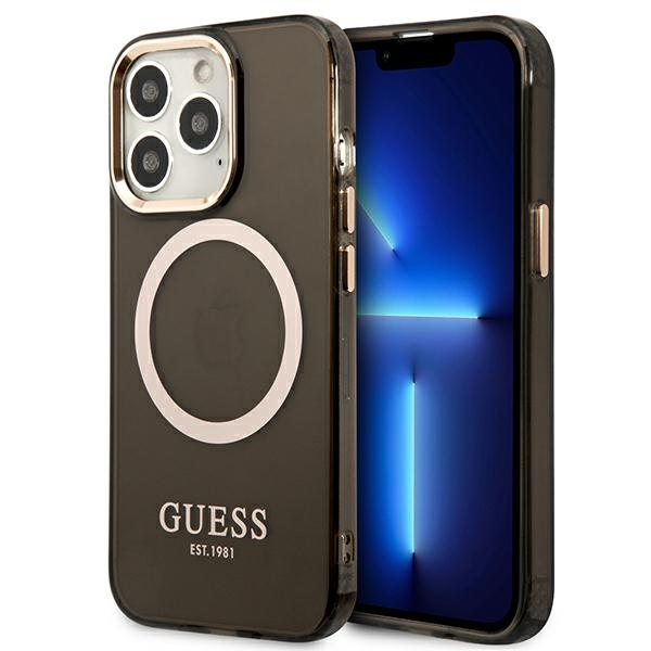Guess Gold Outline läpinäkyvä MagSafe Suojakuori iPhone 13 Pro Max:lle - musta