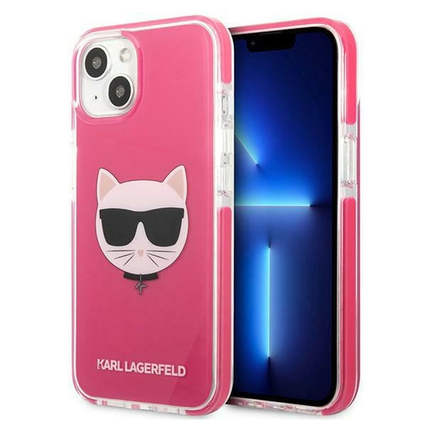 Karl Lagerfeld Choupette Head suojakuori iPhone 13:lle - fuksia