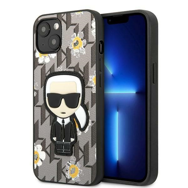 Karl Lagerfeld Flower Ikonik Karl suojakuori iPhone 13 minille - harmaa