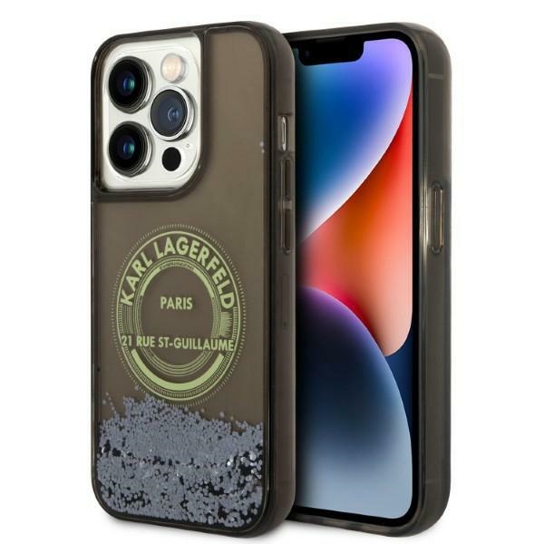 Karl Lagerfeld Liquid Glitter RSG suojakuori iPhone 14 Pro:lle - musta