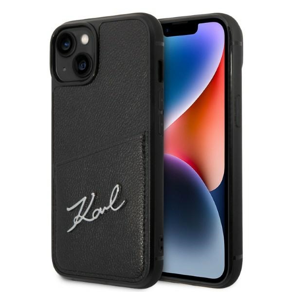 Karl Lagerfeld Signature Logo Cardslot suojakuori iPhone 14 Plus:lle - musta