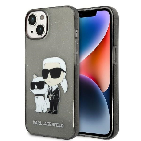 Karl Lagerfeld Glitter Karl&Choupette suojakuori iPhone 14 Plus:lle - musta