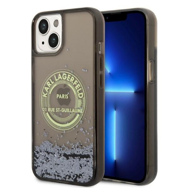 Karl Lagerfeld Liquid Glitter RSG suojakuori iPhone 14:lle - musta
