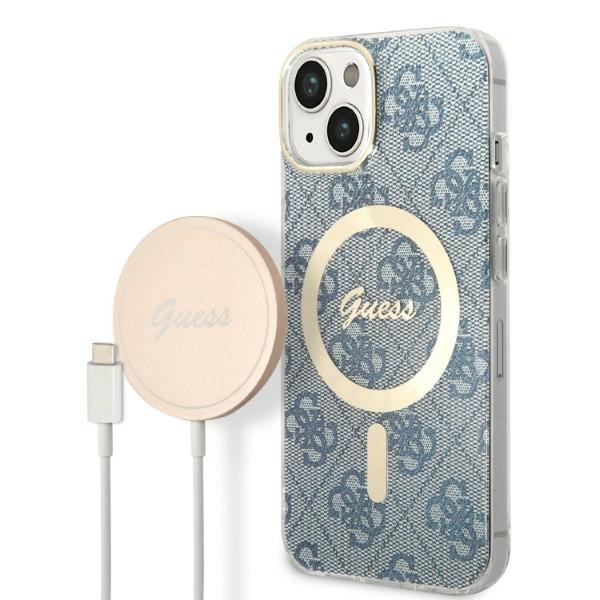 Setti Guess GUBPP14MH4EACSB kotelo+laturi iPhone 14 Plus 6.7" sininen kovakotelo 4G Print MagSafe