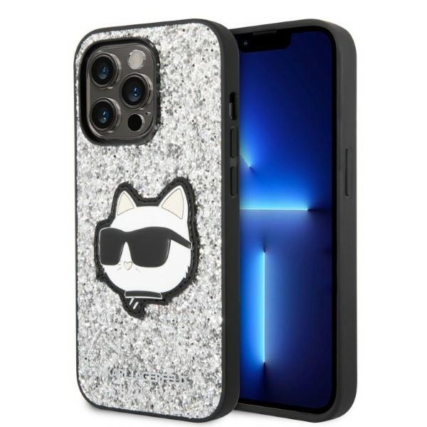 Karl Lagerfeld KLHCP14LG2CPS iPhone 14 Pro 6.1" hopeinen/hopeinen kovakuori Glitter Choupette Patch