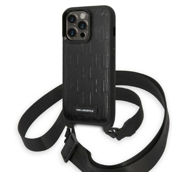 Karl Lagerfeld KLHCP14LSTMMK iPhone 14 Pro 6.1" kovakuori musta/musta Monogram Plaque Logo hihna