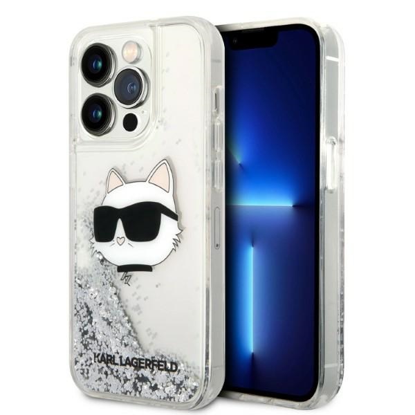 Karl Lagerfeld KLHCP14XLNHCS iPhone 14 Pro Max 6.7" hopeinen/hopeinen kovakuori Glitter Choupette Head