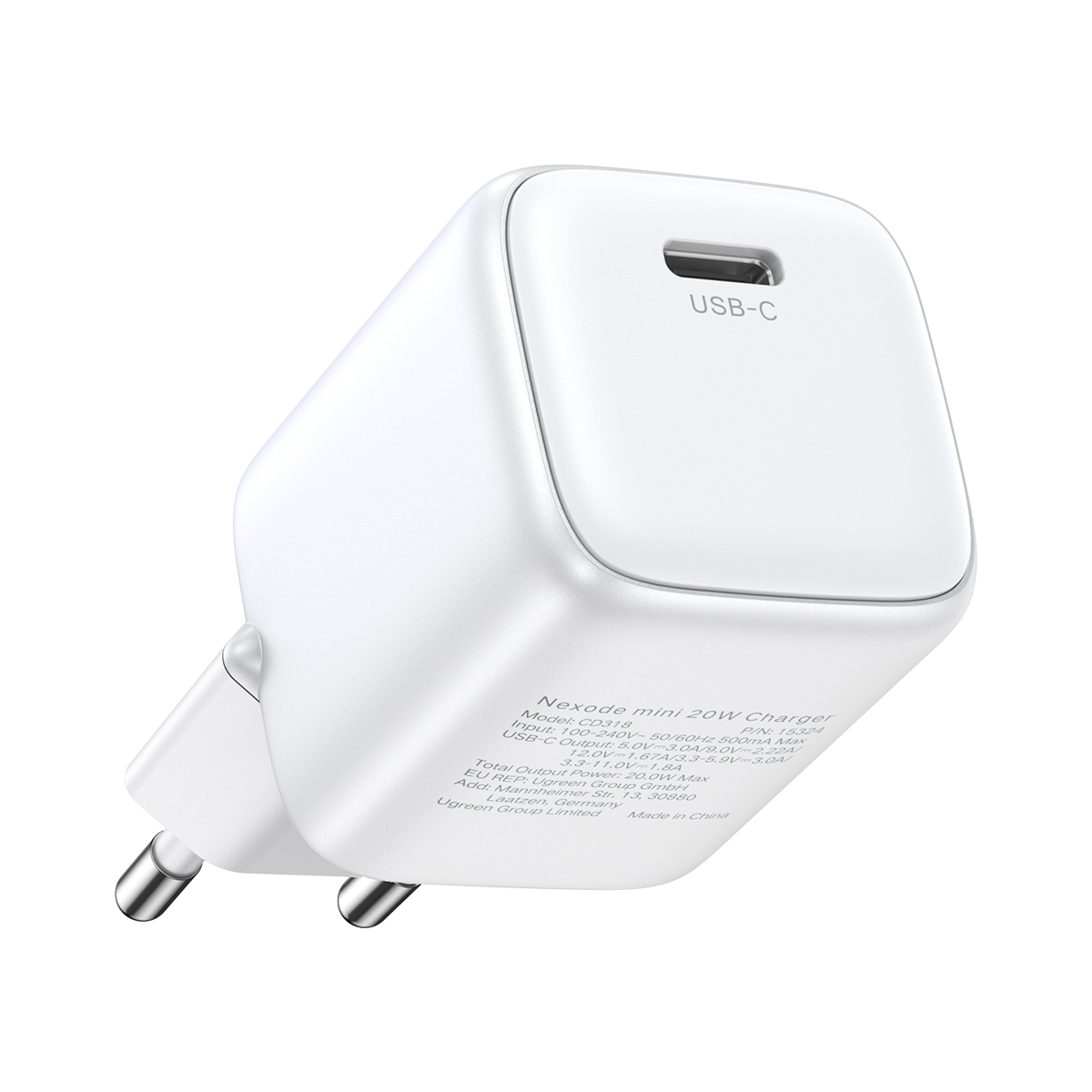 UGREEN Nexode Mini CD318 GaN 20W USB-C PD 3.0 QC 4.0 valkoinen