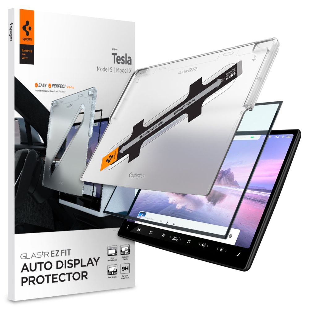 Spigen Glas.tR EZ Fit Karkaistu lasi Tesla Model X 2022 / Model S 2021:lle - musta