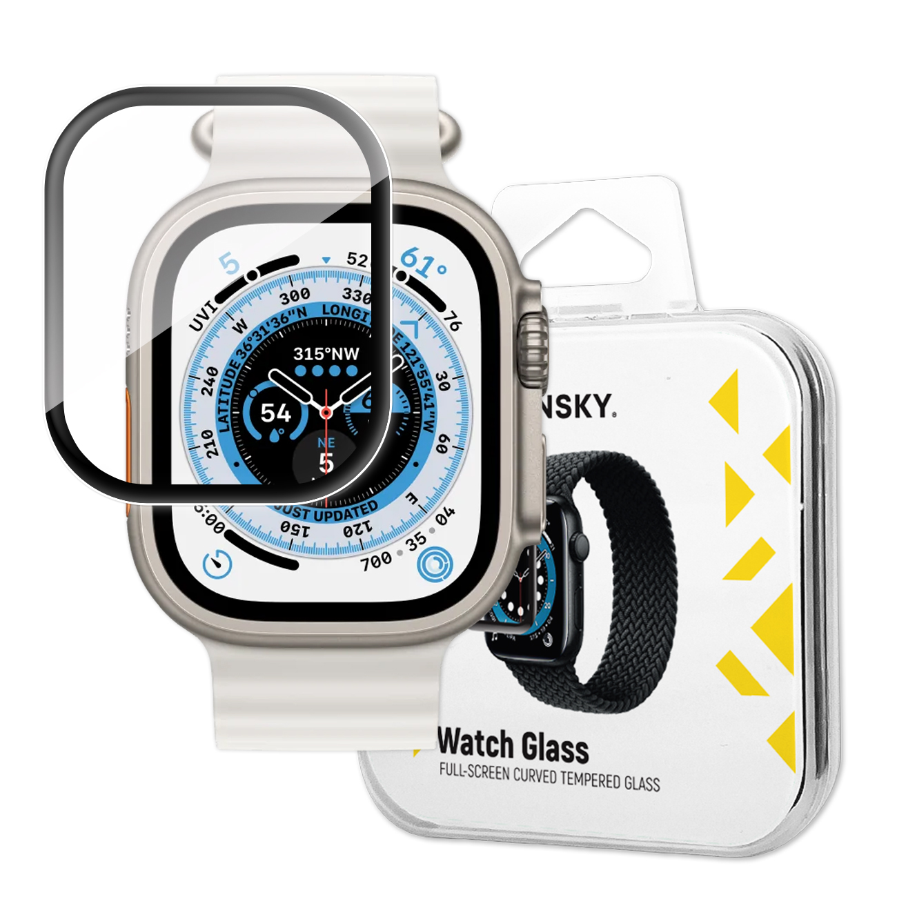 Wozinsky Full Glue Akryylinäytönsuoja Apple Watch 49mm 9H koko näyttö mustalla kehyksellä