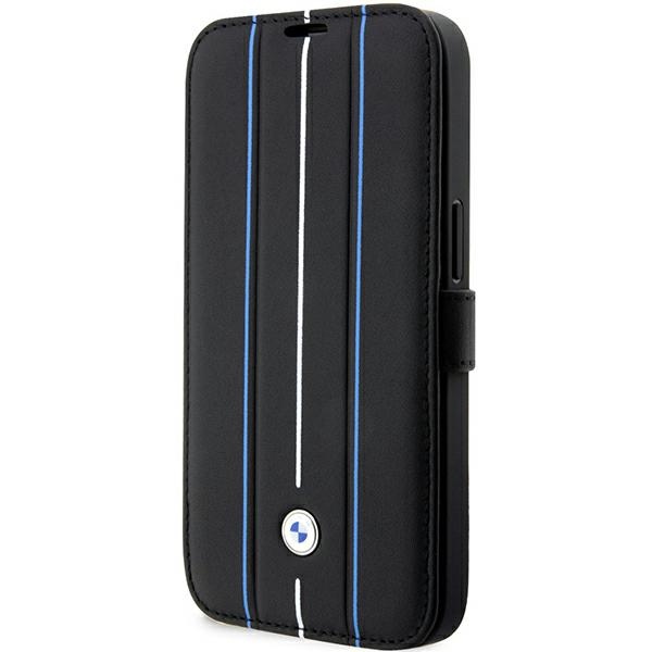BMW BMBKP14L22RVSK Suojakuori iPhone 14 Pro 6.1" musta/musta bookcase Nahkainen Stamp Blue Lines