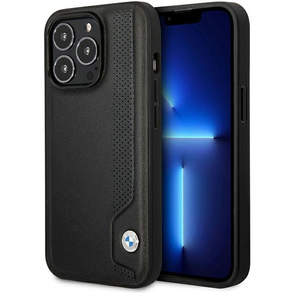 BMW BMHCP14L22RBDK Suojakuori iPhone 14 Pro 6.1" musta/musta kovakuori Nahkainen Blue Dots