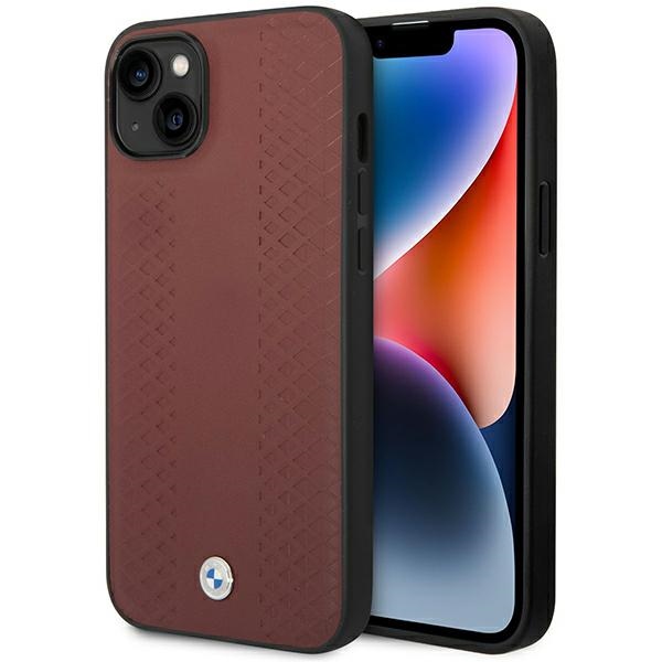 BMW BMHCP14S22RFGR burgundinpunainen nahkainen timanttikuvioinen suojakuori iPhone 14 6.1