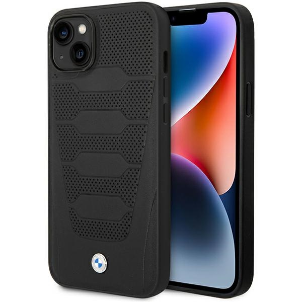 BMW BMHCP14S22RPSK musta nahkainen istuinkuvioinen suojakuori iPhone 14 6.1