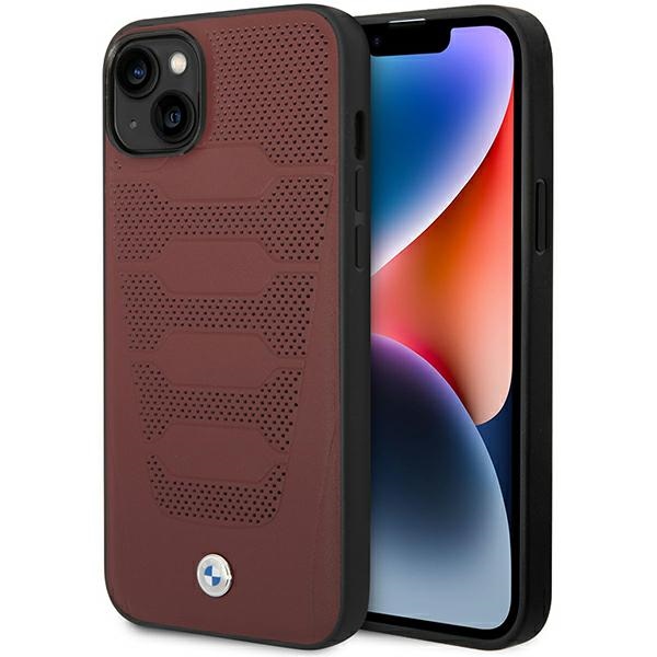 BMW BMHCP14S22RPSR burgundinpunainen nahkainen istuinkuvioinen suojakuori iPhone 14 6.1