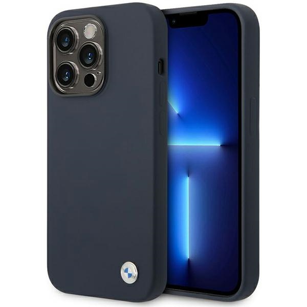 BMW BMHMP14XSILNA laivastonsininen silikoninen metallilogolla varustettu suojakuori iPhone 14 Pro Max 6.7 MagSafe