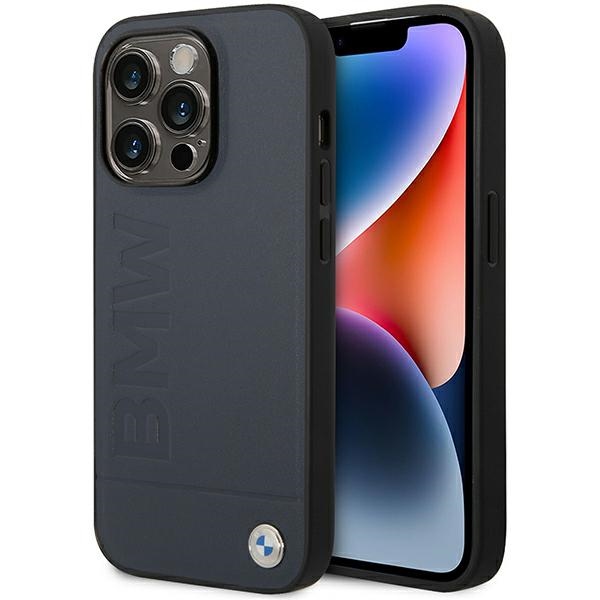 BMW BMHMP14XSLLNA laivastonsininen nahkainen kova suojakuori iPhone 14 Pro Max 6.7 Hot Stamp MagSafe