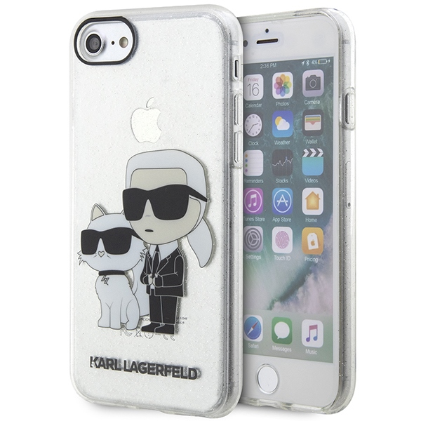Karl Lagerfeld KLHCI8HNKCTGT läpinäkyvä kova suojakuori iPhone 7/8/ SE 2020 / SE 2022 Glitter Karl&Choupette