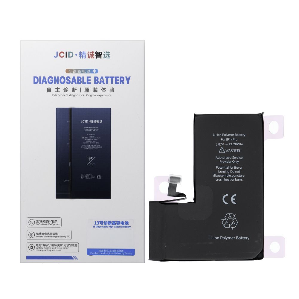 JCID diagnostisoitava (käytetty) akku iPhone 14 Pro Max:lle 4790 mAh (suuri kapasiteetti)