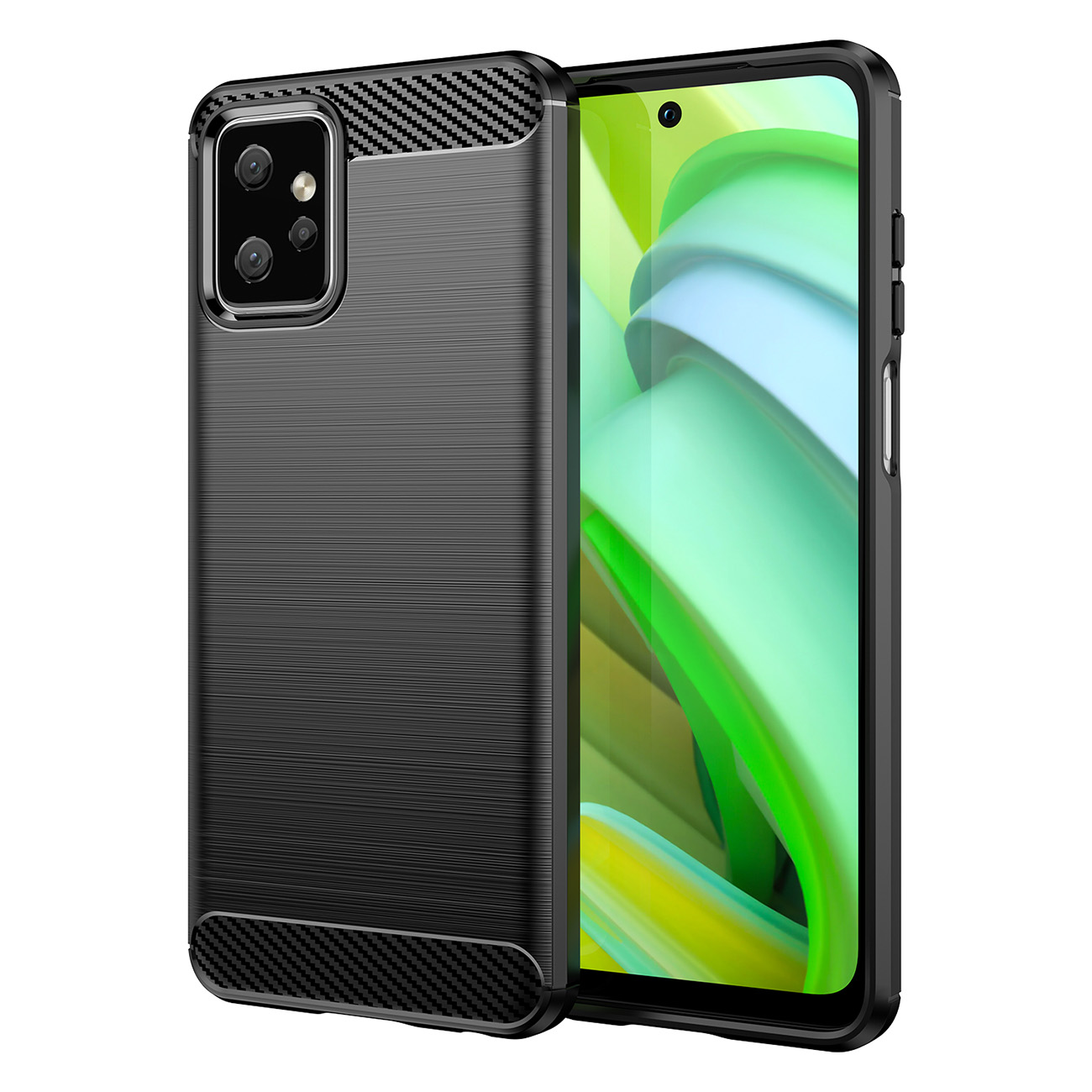 Carbon Case joustava silikoninen hiilikuitusuojakuori Motorola Moto G Power 2023:lle musta