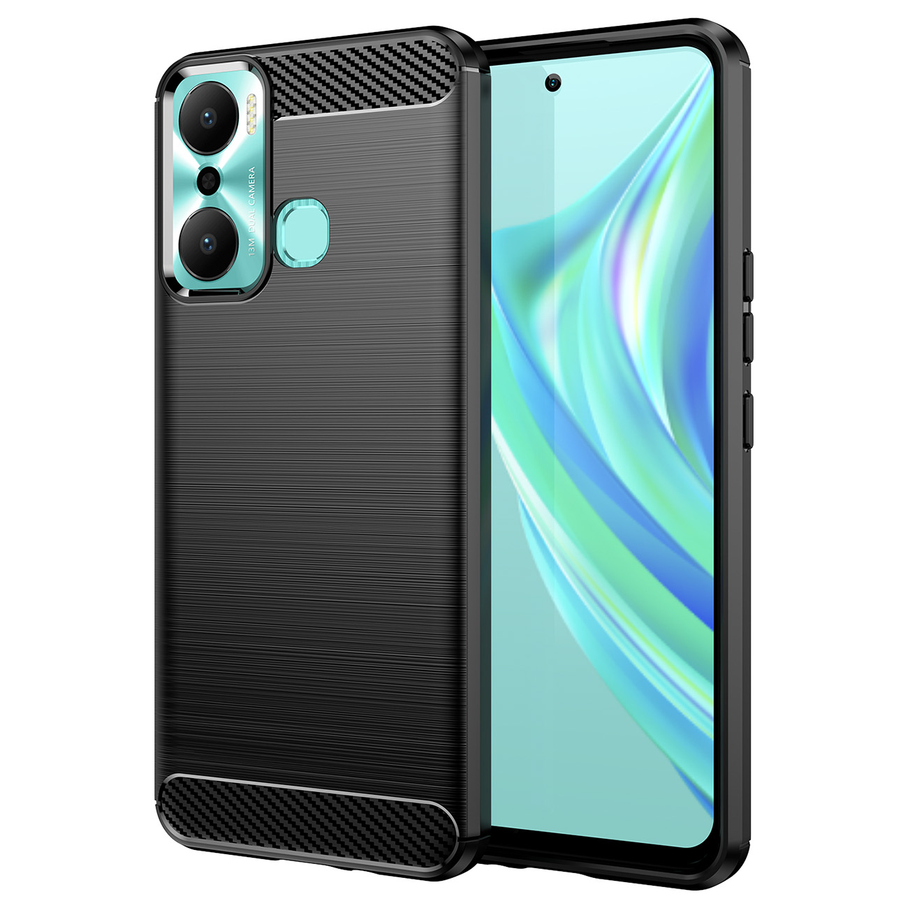 Carbon Case joustava silikoninen hiilikuitusuojakuori Infinix Hot 20 Play:lle musta
