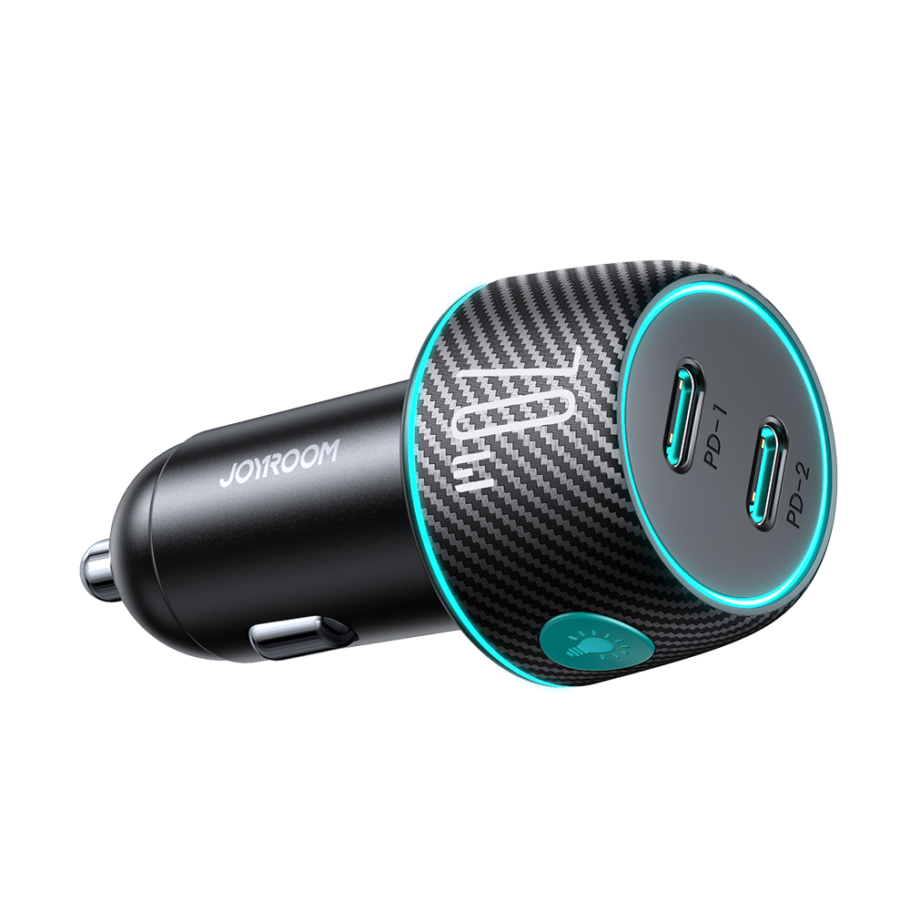 2x USB C 70W auton laturi LED-taustavalaistuksella Joyroom JR-CCN02 - musta