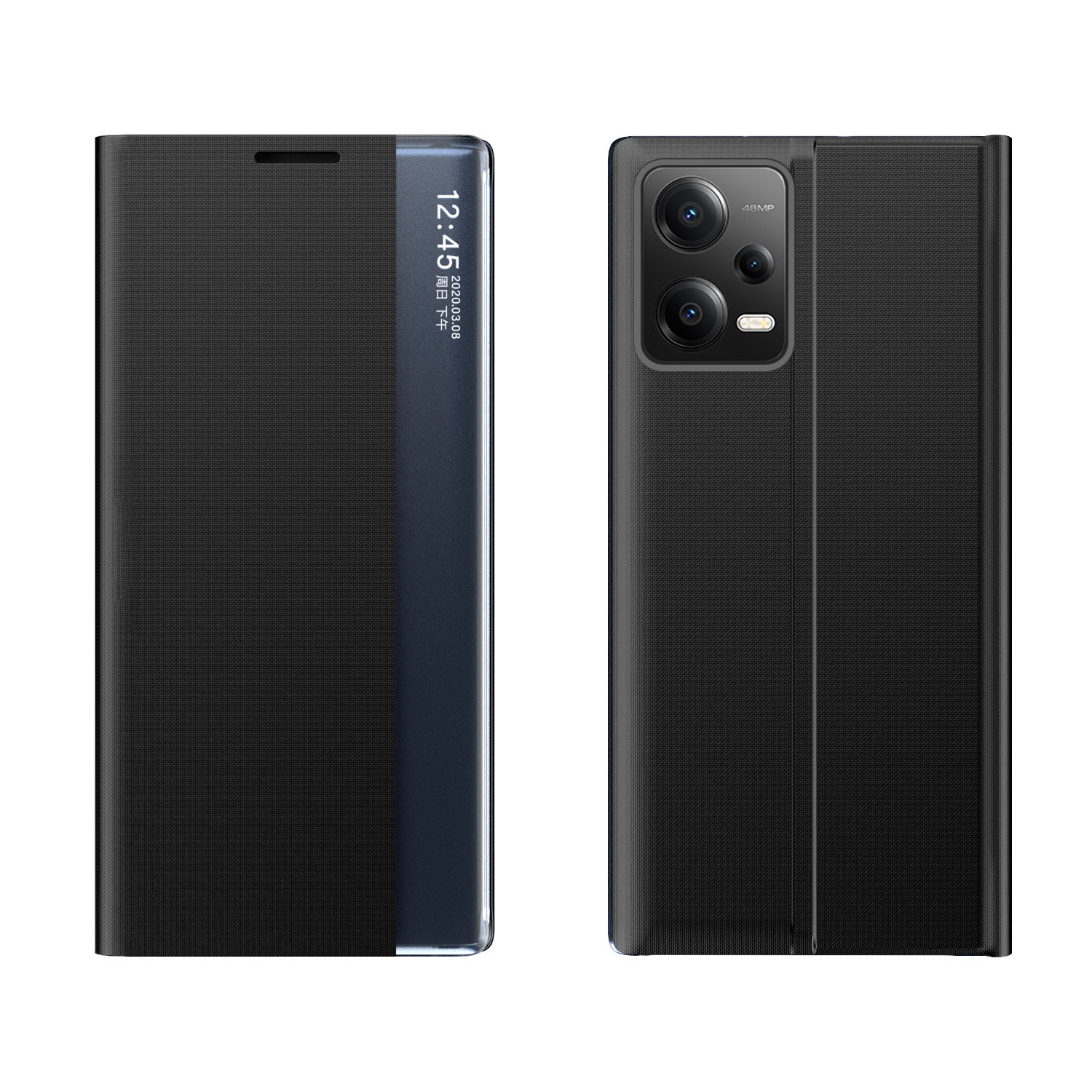 New Sleep Case Suojakuori Xiaomi Redmi Note 12 5G / Poco X5 5G:lle kippujalustan kanssa musta