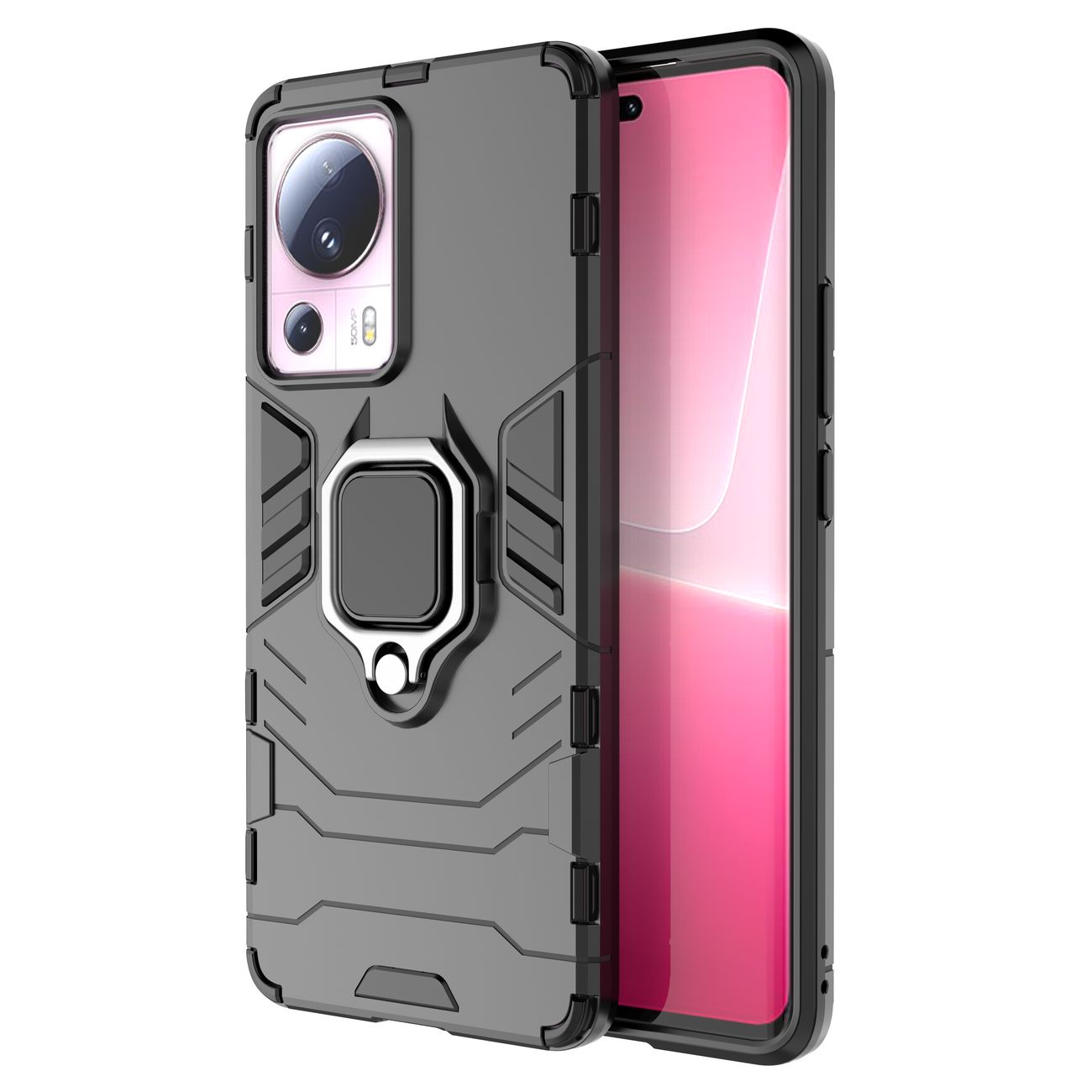 Ring Armor panssari Suojakuori Xiaomi 13 Litelle Magneettinen pidike sormusrengas musta