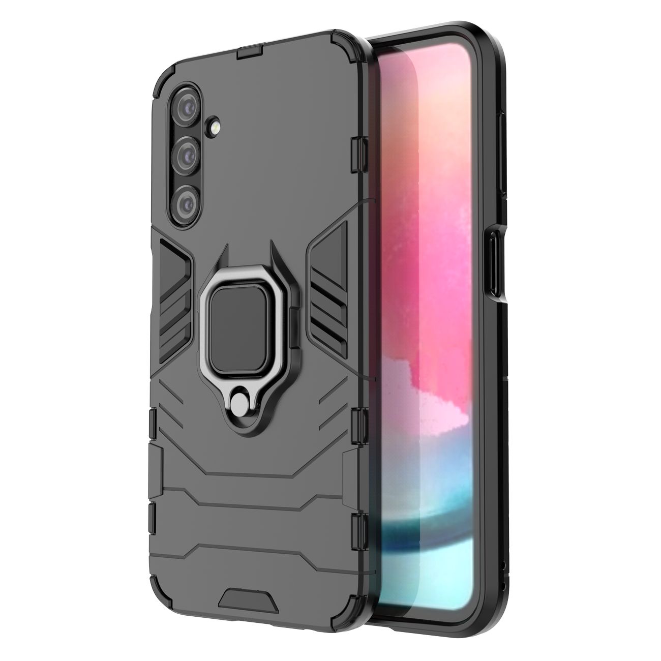 Ring Armor panssari Suojakuori Samsung Galaxy A24 4G:lle Magneettinen pidike sormusrengas musta