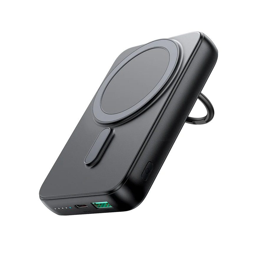 Langaton tehopankki 10000mAh Joyroom JR-W050 20W MagSafe renkaalla ja jalustalla - musta