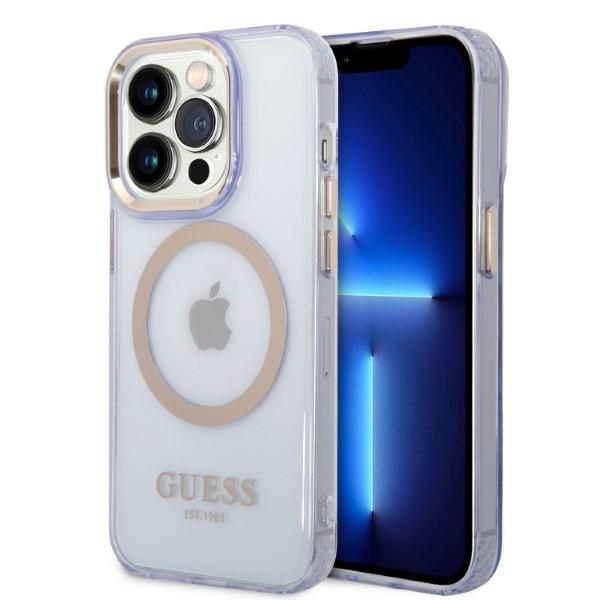 Guess GUHMP14LHTCMU iPhone 14 Pro 6.1" violetti/violetti Suojakuori Gold Outline Translucent MagSafe
