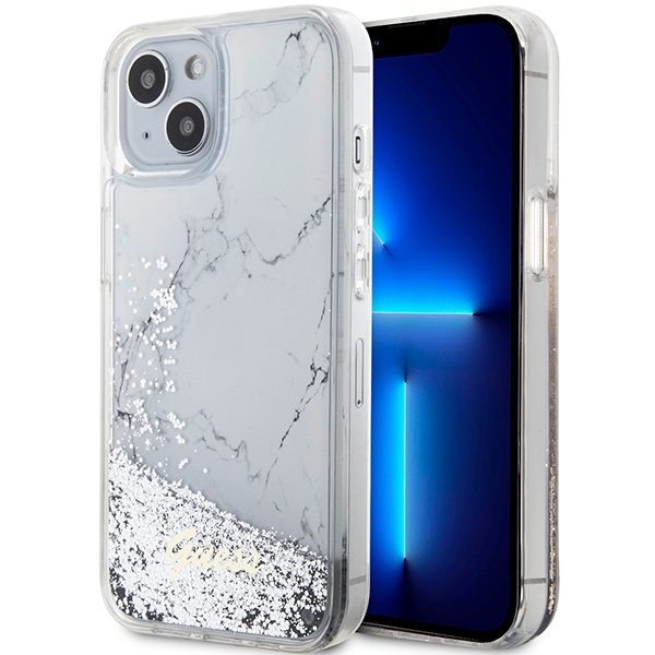 GUESS case for IPHONE 13 / 14 / 15 GUHCP14SLCSGSGH (Liquid Glitter Marble) white