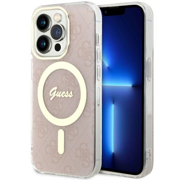 Guess GUHMP14LH4STP iPhone 14 Pro 6.1 vaaleanpunainen/vaaleanpunainen suojakuori 4G MagSafe
