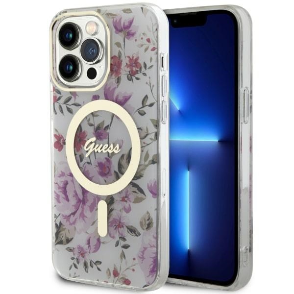Guess GUHMP14LHCFWST iPhone 14 Pro 6.1 läpinäkyvä suojakuori Flower MagSafe