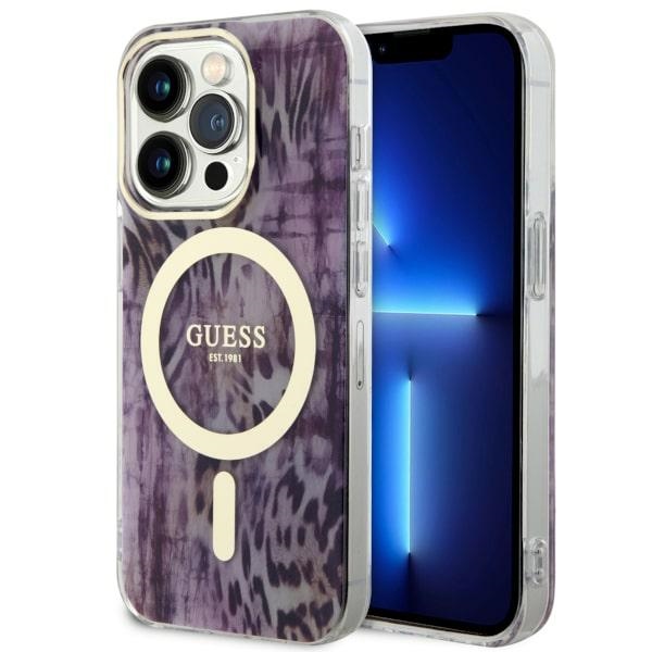 Guess GUHMP14LHLEOPWP iPhone 14 Pro 6.1 vaaleanpunainen/vaaleanpunainen suojakuori Leopard MagSafe