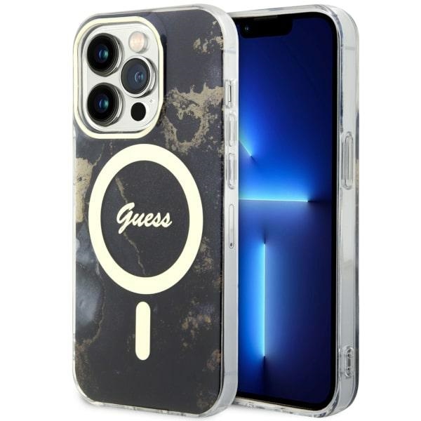 Guess GUHMP14LHTMRSK iPhone 14 Pro 6.1 musta/musta suojakuori Golden Marble MagSafe