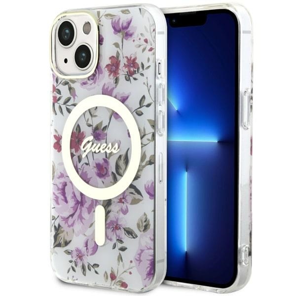 Guess GUHMP14MHCFWST iPhone 14 Plus 6.7 läpinäkyvä suojakuori Flower MagSafe