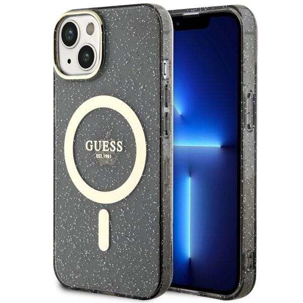 Guess GUHMP14MHCMCGK iPhone 14 Plus 6.7 musta/musta suojakuori Glitter Gold MagSafe