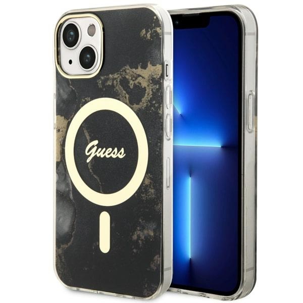 Guess GUHMP14MHTMRSK iPhone 14 Plus 6.7 musta/musta suojakuori Golden Marble MagSafe