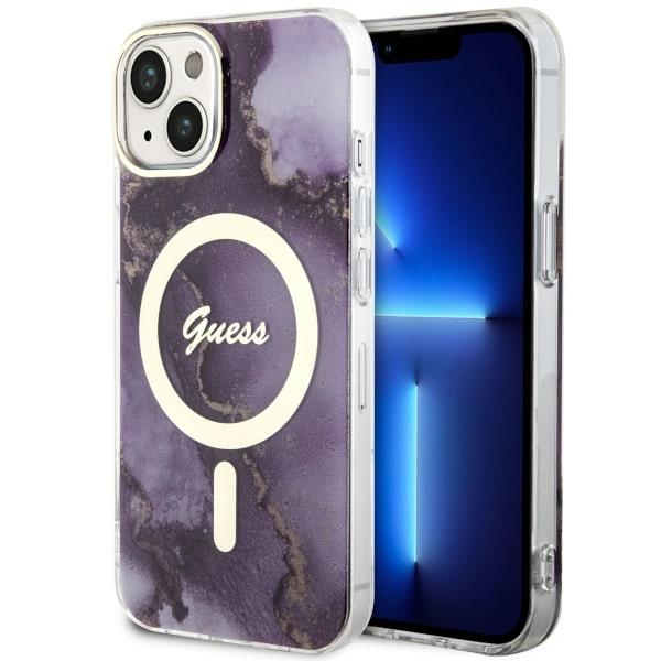 Guess GUHMP14SHTMRSU iPhone 14 6.1 violetti/violetti suojakuori Golden Marble MagSafe