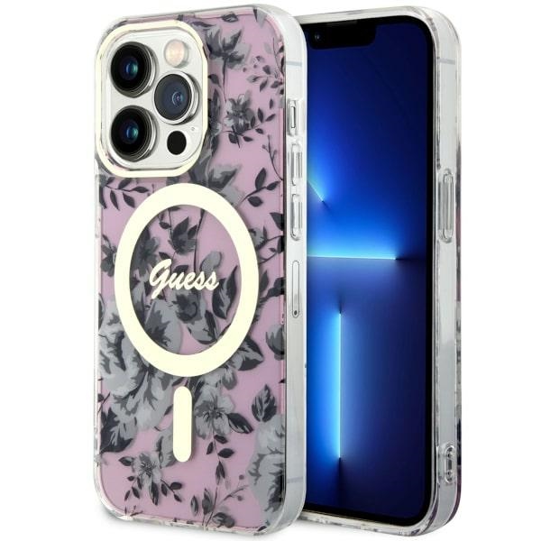 Guess GUHMP14XHCFWSP iPhone 14 Pro Max 6.7 vaaleanpunainen/vaaleanpunainen suojakuori Flower MagSafe