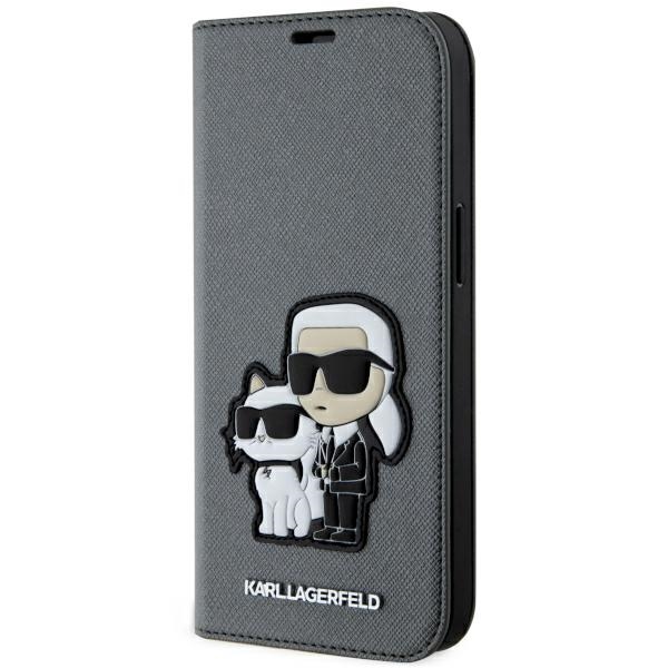 Karl Lagerfeld KLBKP14SSANKCPG iPhone 14 6.1 kirjakuori hopeinen/hopeinen Saffiano Karl & Choupette