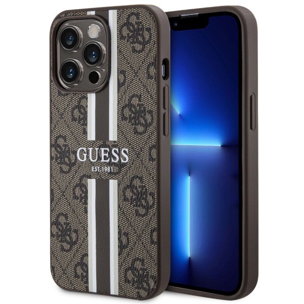 Guess GUHMP13XP4RPSW iPhone 13 Pro Max 6.7 ruskea/ruskea suojakuori 4G Printed Stripes MagSafe