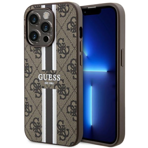 Guess GUHMP14LP4RPSW iPhone 14 Pro 6.1 ruskea/ruskea suojakuori 4G Printed Stripes MagSafe