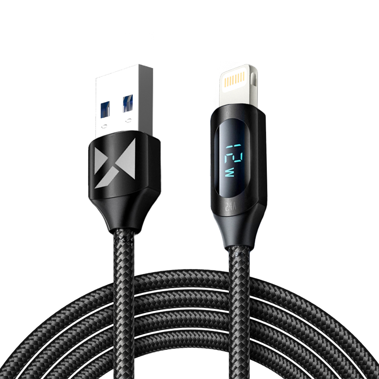 USB-A Kaapeli - Lightning Wozinsky WUALC2 LED-näytöllä 2.4A 2m - musta