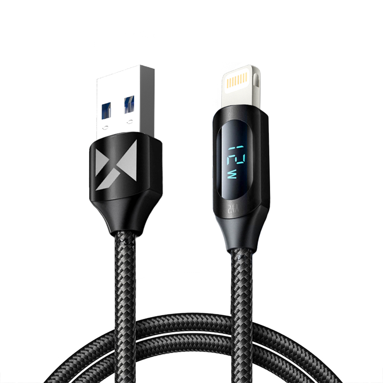 USB-A Kaapeli - Lightning Wozinsky WUALC1 LED-näytöllä 2.4A 1m - musta