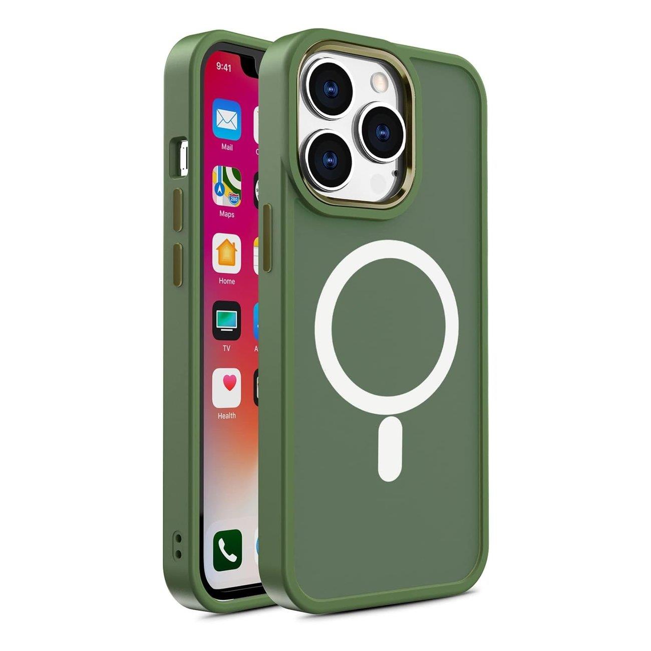 Panssaroitu magneettinen MagSafe Color Matte -suojakuori iPhone 14 Plus:lle - vihreä