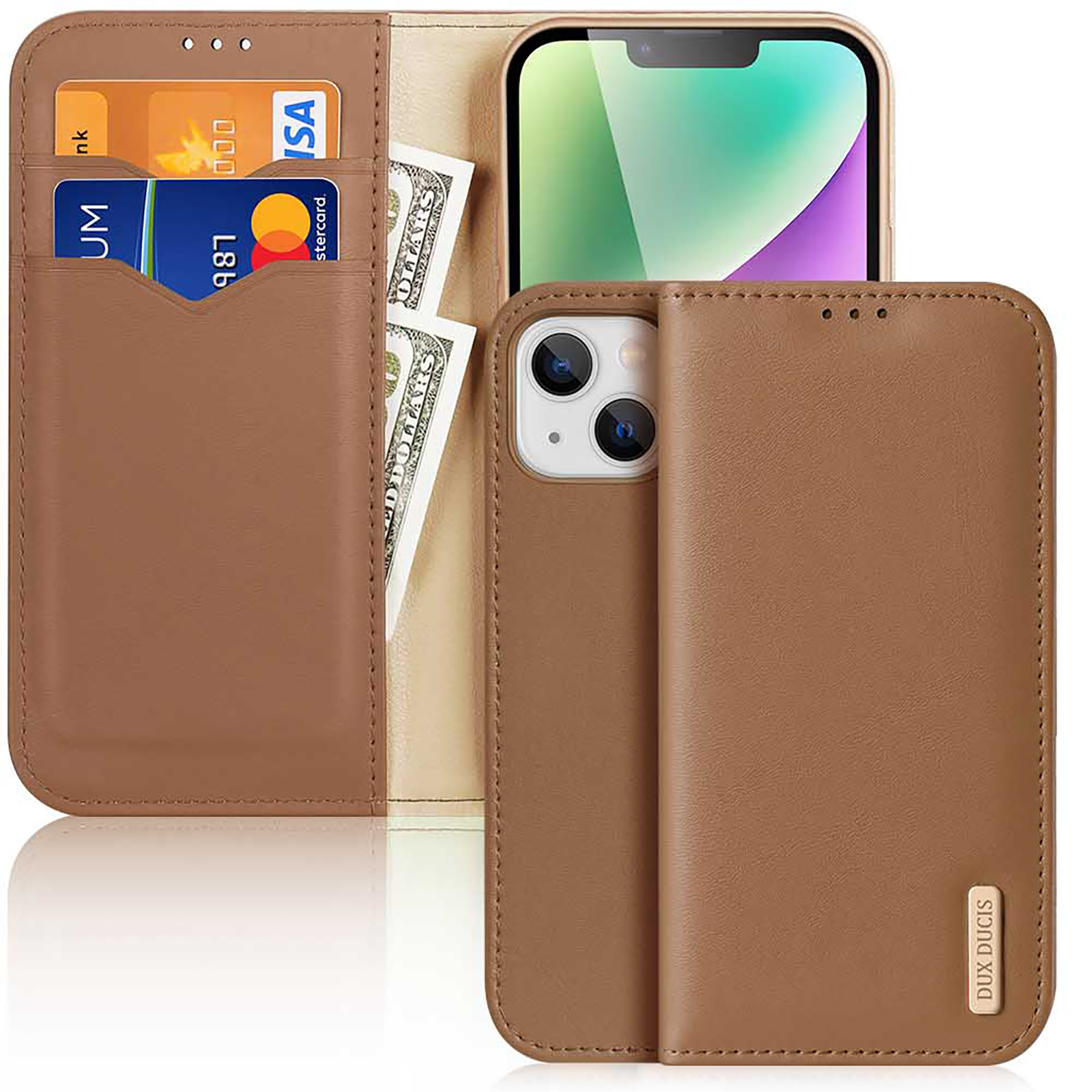 Dux Ducis Hivo -lompakkokotelo RFID-suojalla iPhone 15 Plus - ruskea