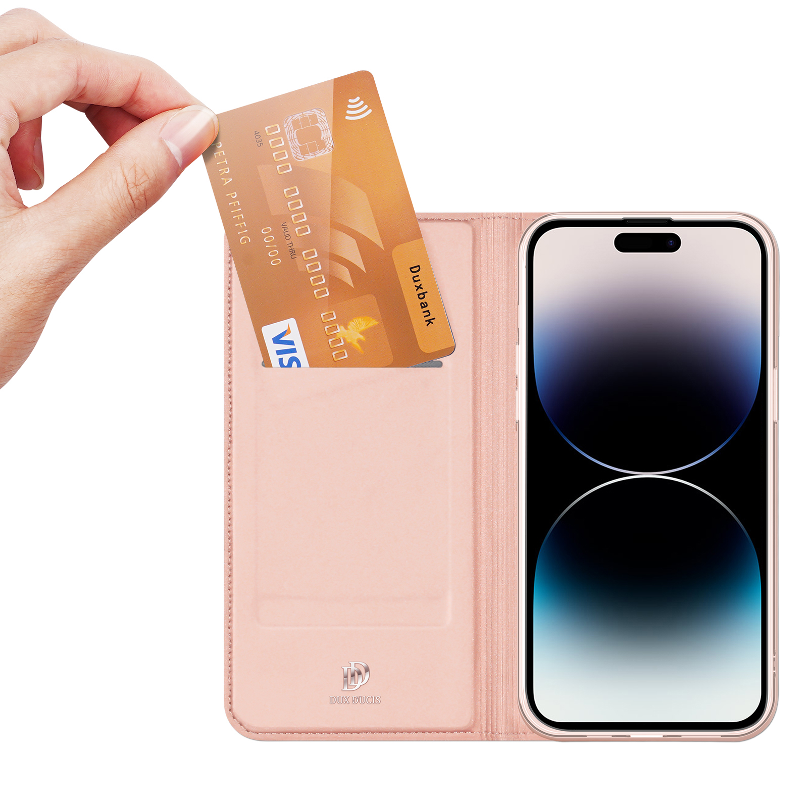 Dux Ducis Skin Pro -lompakkokuori iPhone 15 Pro Max:lle - vaaleanpunainen